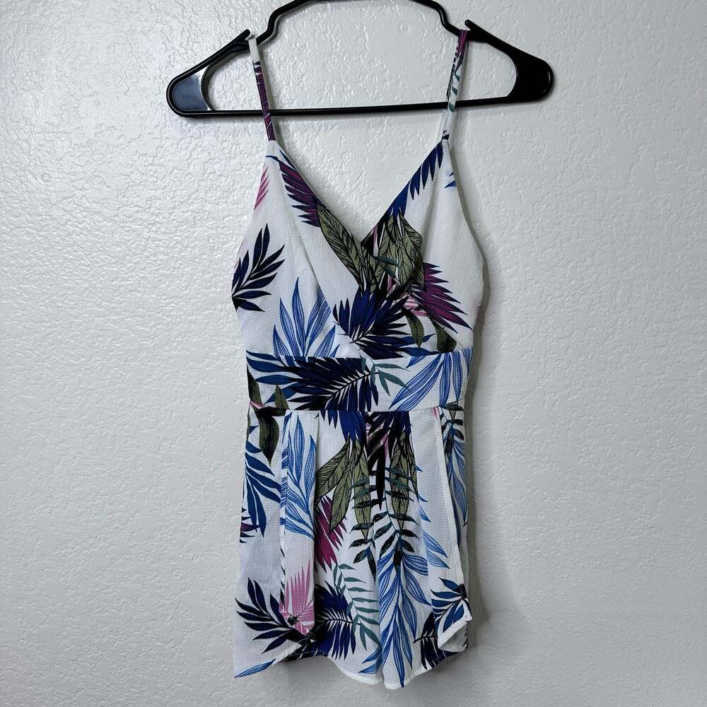 Purple Snow Tropical Print Spaghetti Strap Romper - Small
